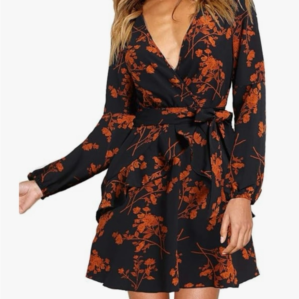 V Neck Floral Mini Cocktail Dress with Belt